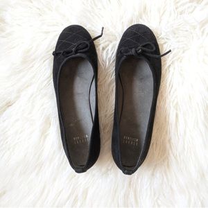 Stuart Weitzman Black Quilted Suede Ballet Flats with Bow